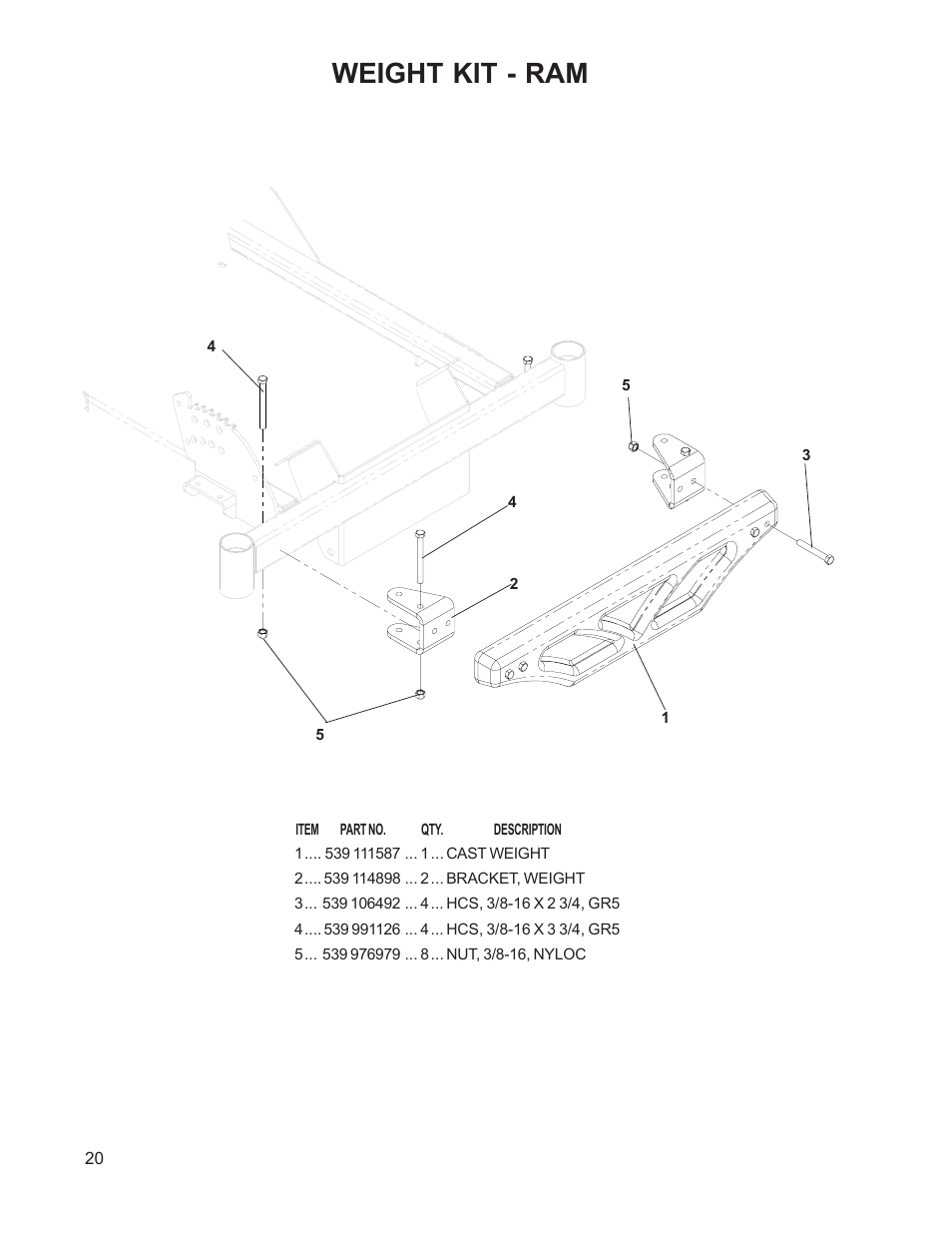 Weight kit - ram | Dixon 114893 - DCK2 User Manual | Page 20 / 24