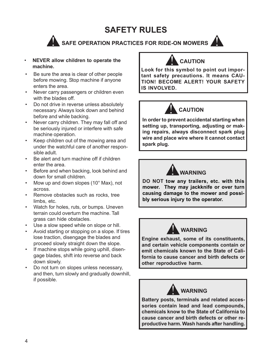 Safety rules | Dixon 114893 - DCK2 User Manual | Page 4 / 24