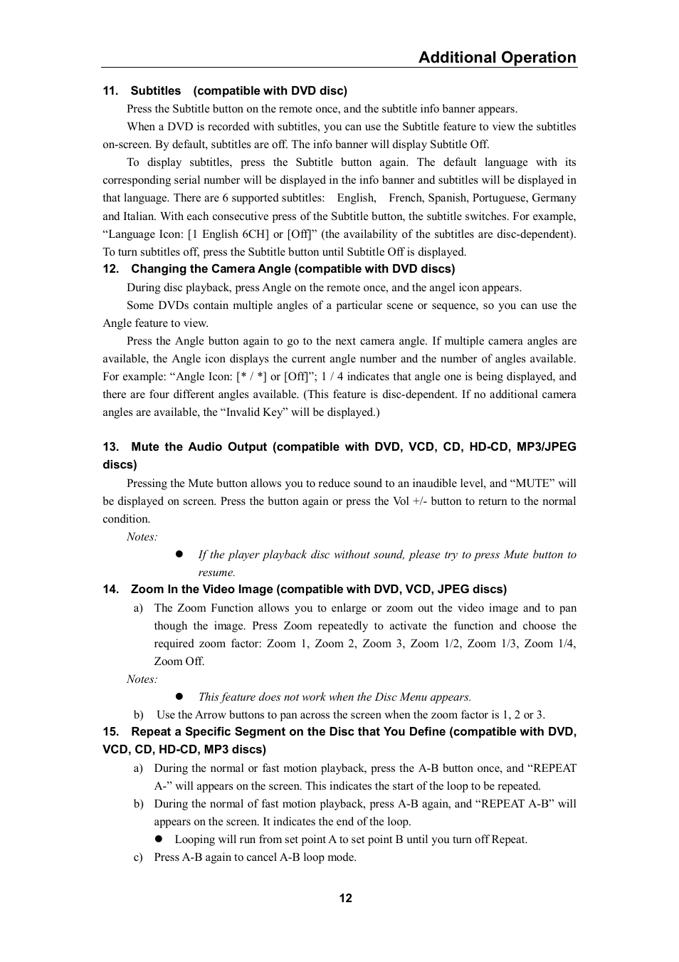 Additional operation | Curtis DVD1056 User Manual | Page 12 / 22
