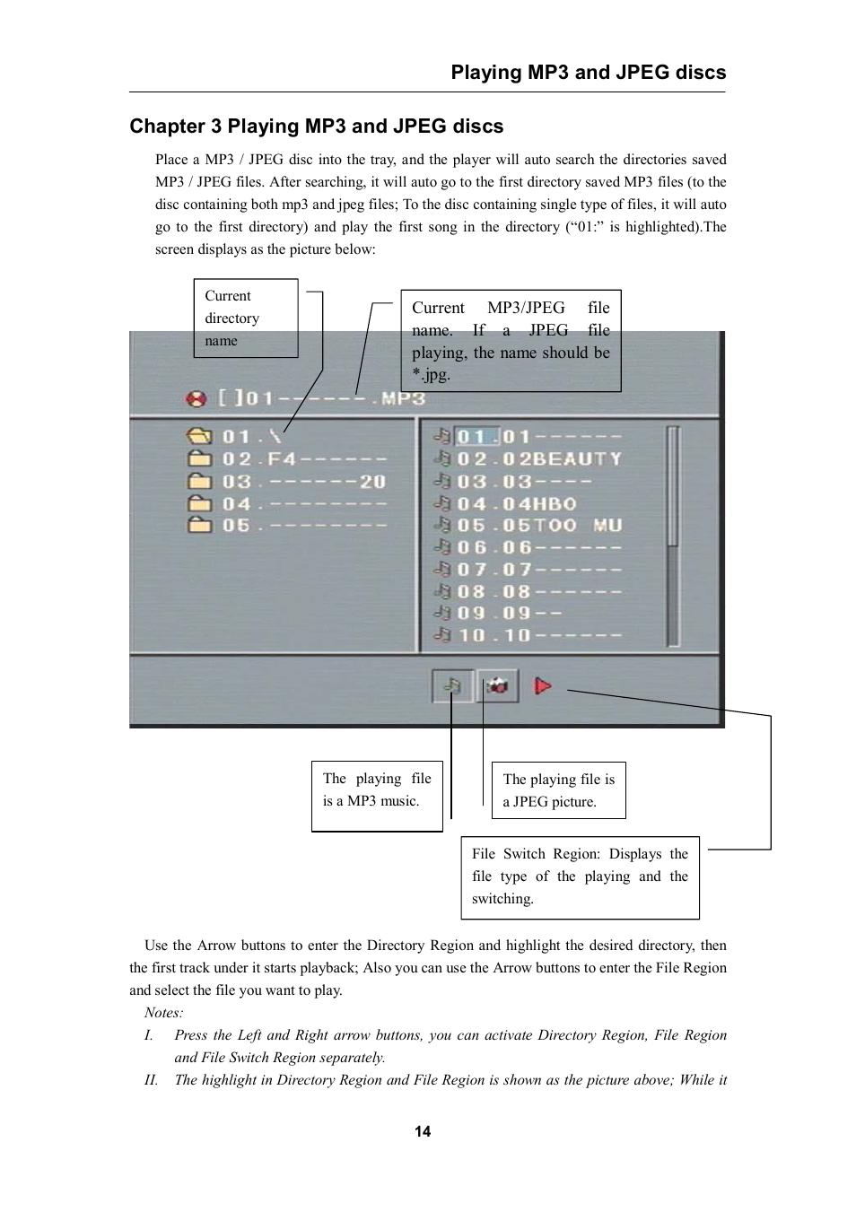 Playing mp3 and jpeg discs, Chapter 3 playing mp3 and jpeg discs | Curtis DVD1056 User Manual | Page 14 / 22