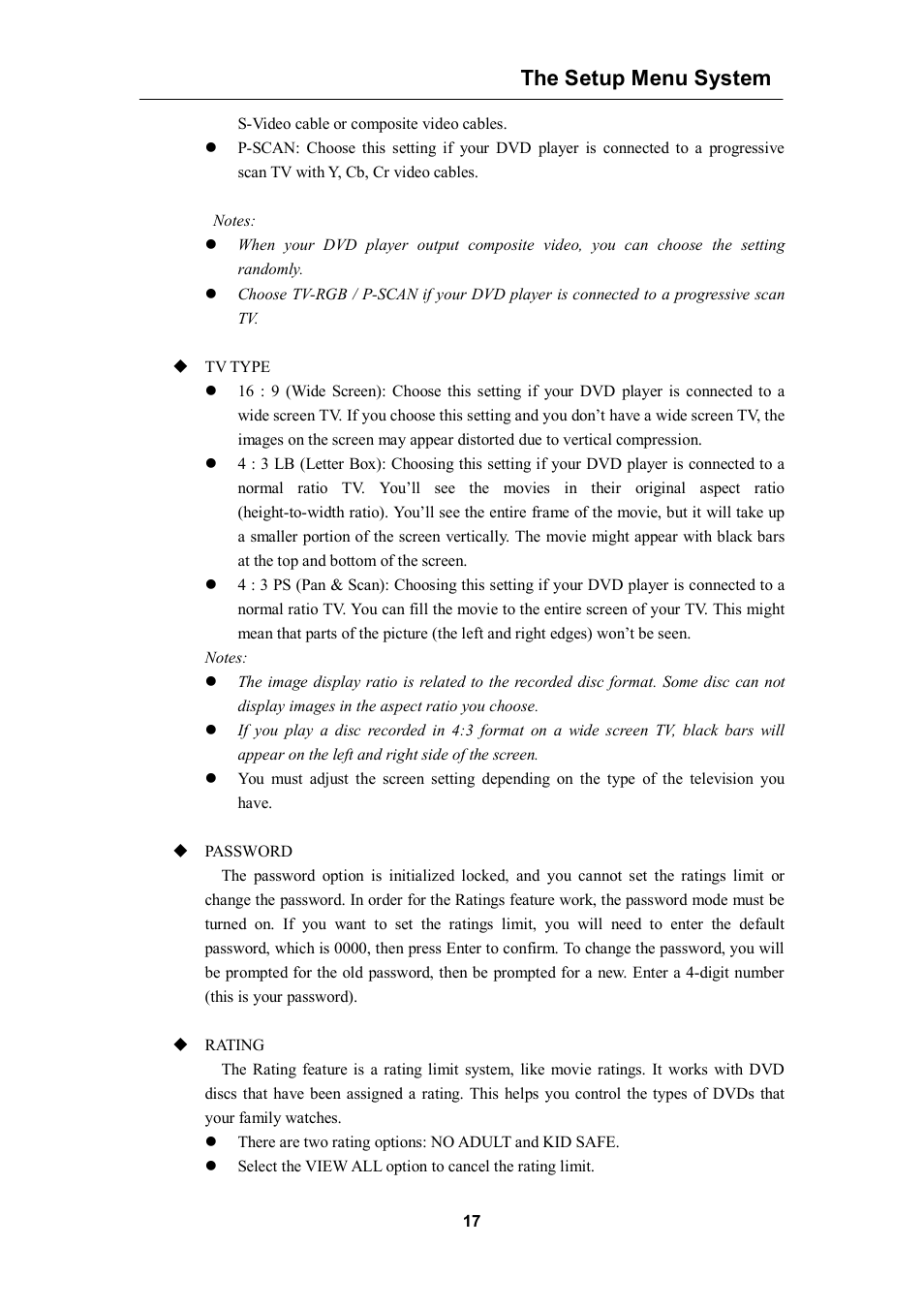 The setup menu system | Curtis DVD1056 User Manual | Page 17 / 22
