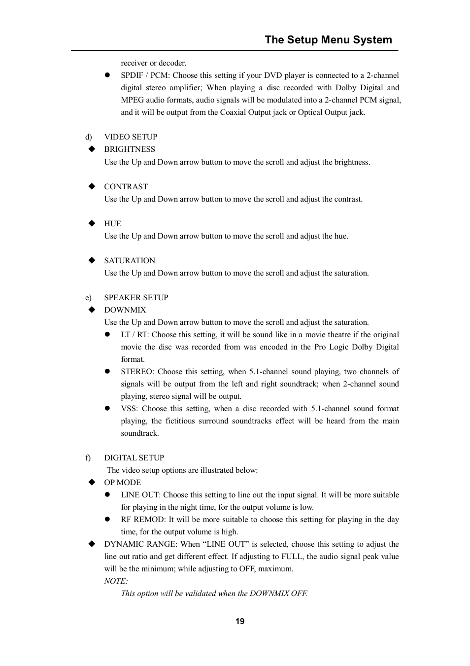The setup menu system | Curtis DVD1056 User Manual | Page 19 / 22