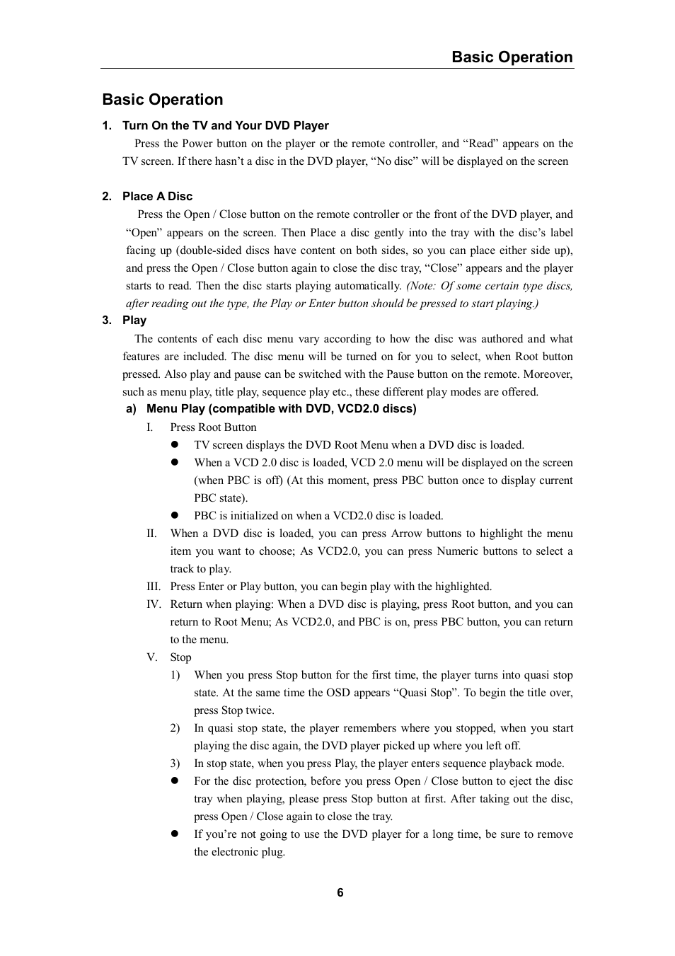 Basic operation | Curtis DVD1056 User Manual | Page 6 / 22