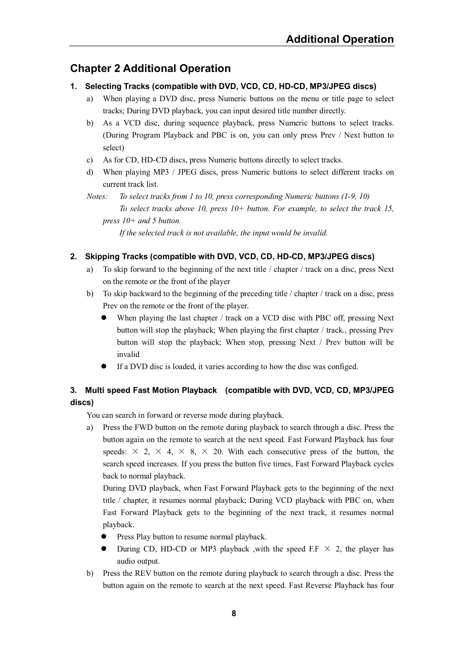 Additional operation, Chapter 2 additional operation | Curtis DVD1056 User Manual | Page 8 / 22