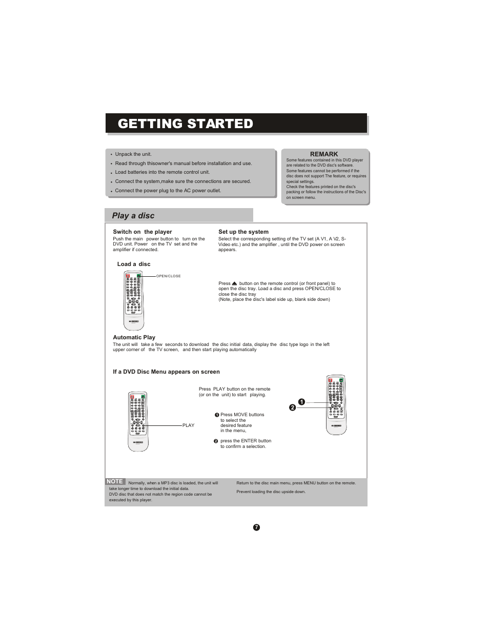 Getting started, Play a disc | Curtis DVD1071 User Manual | Page 11 / 26