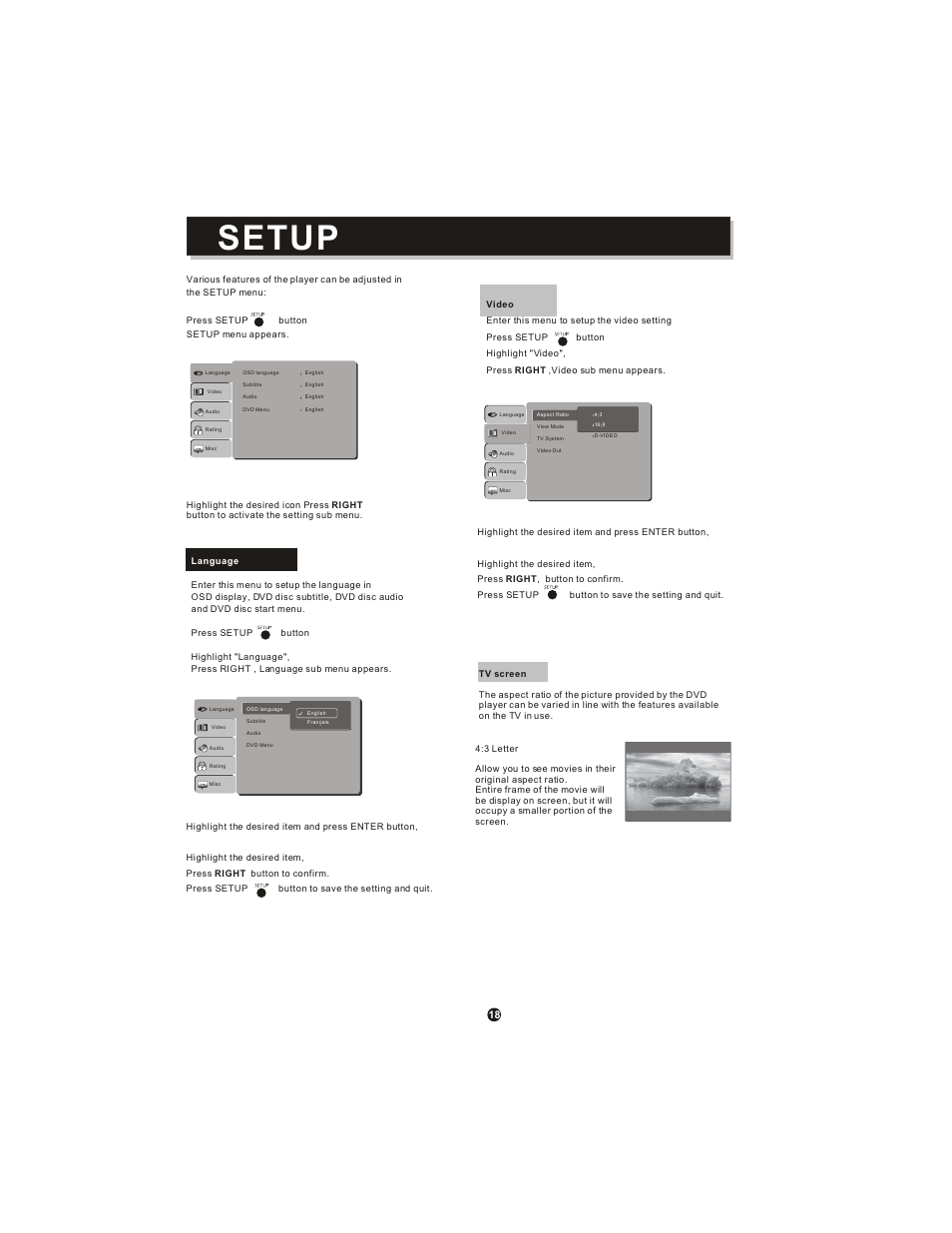 Setup | Curtis DVD1071 User Manual | Page 22 / 26