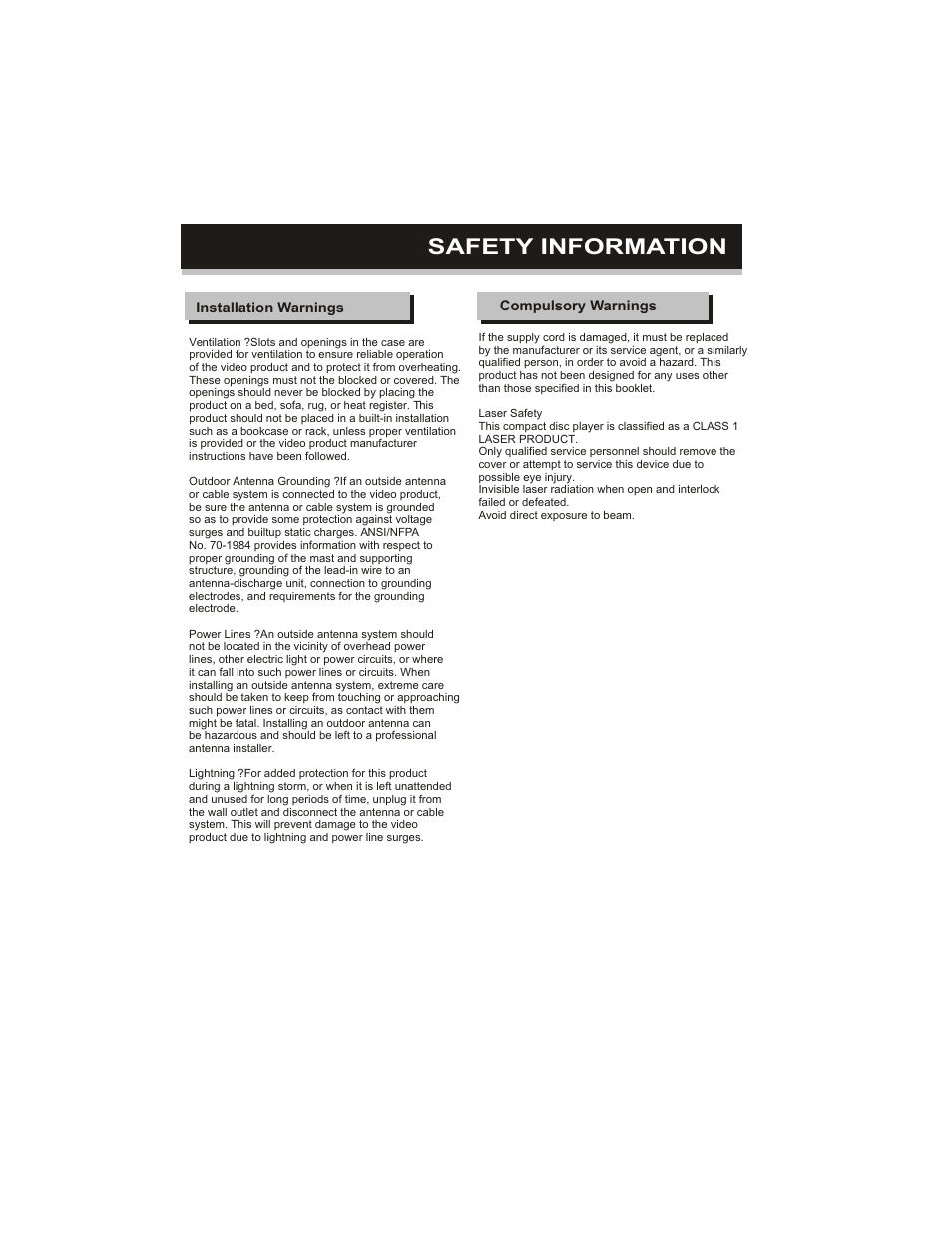 Safety information | Curtis DVD1071 User Manual | Page 3 / 26