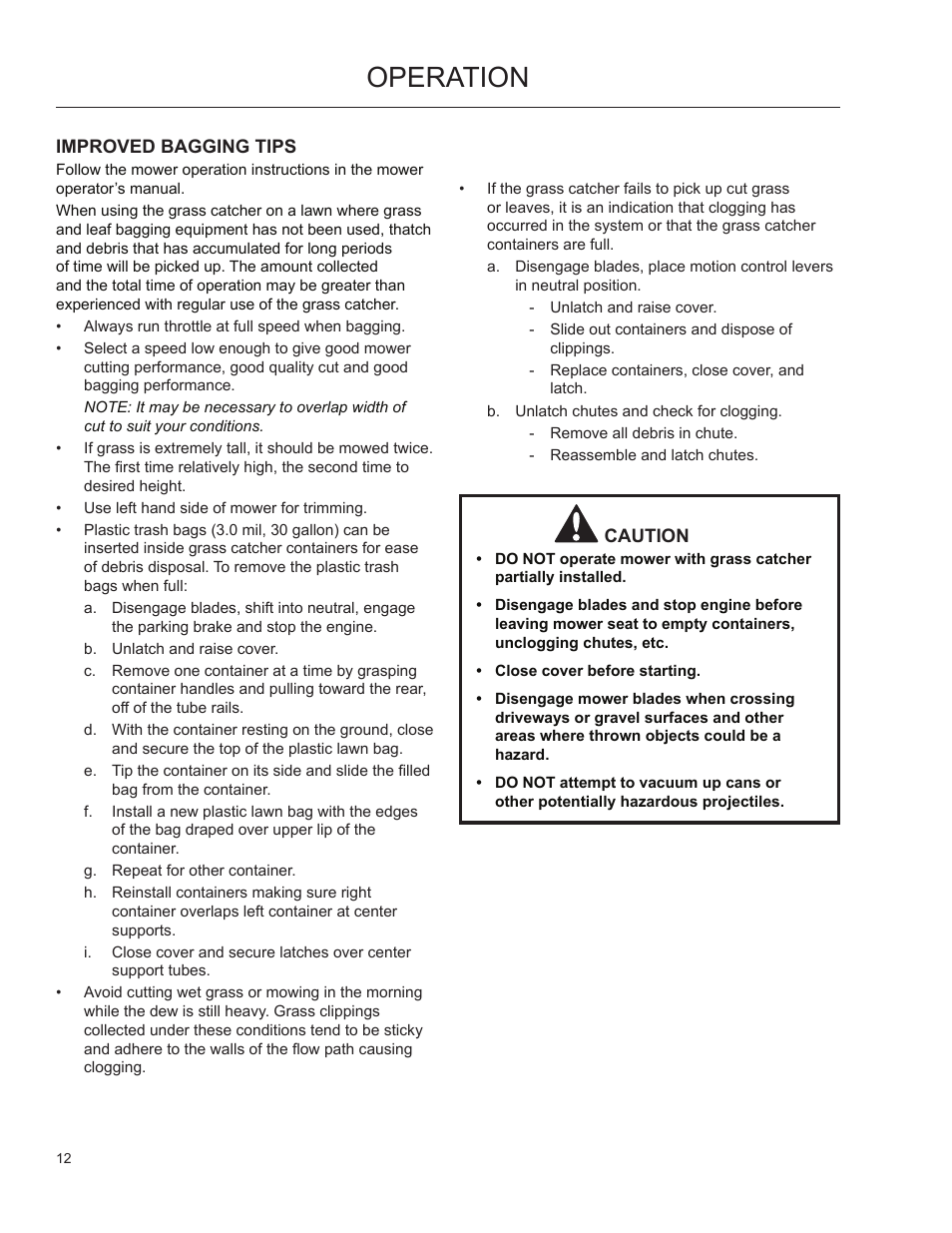 Operation, Improved bagging tips | Dixon 966004101 User Manual | Page 11 / 18