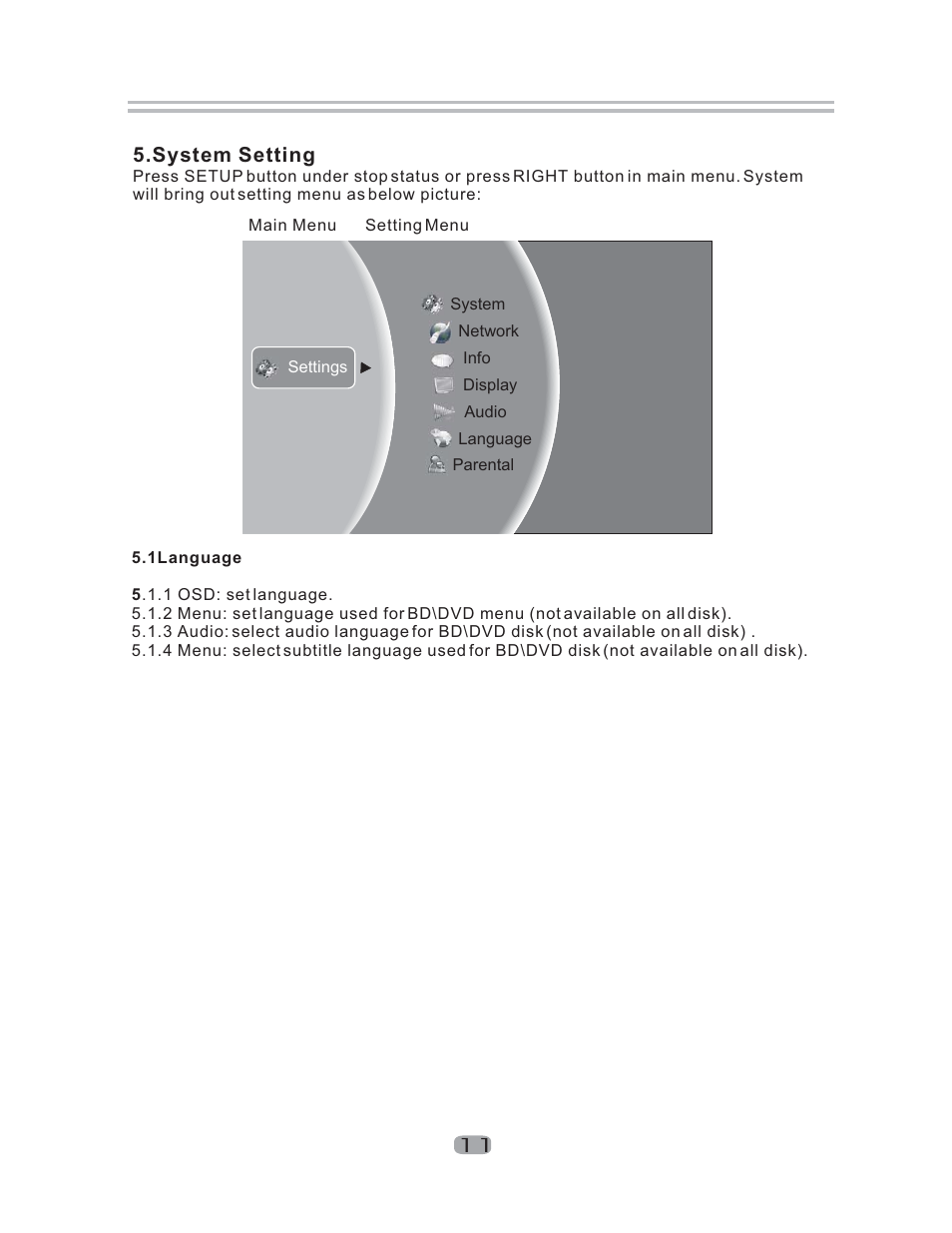 System setting | Curtis DVD1102 User Manual | Page 12 / 24