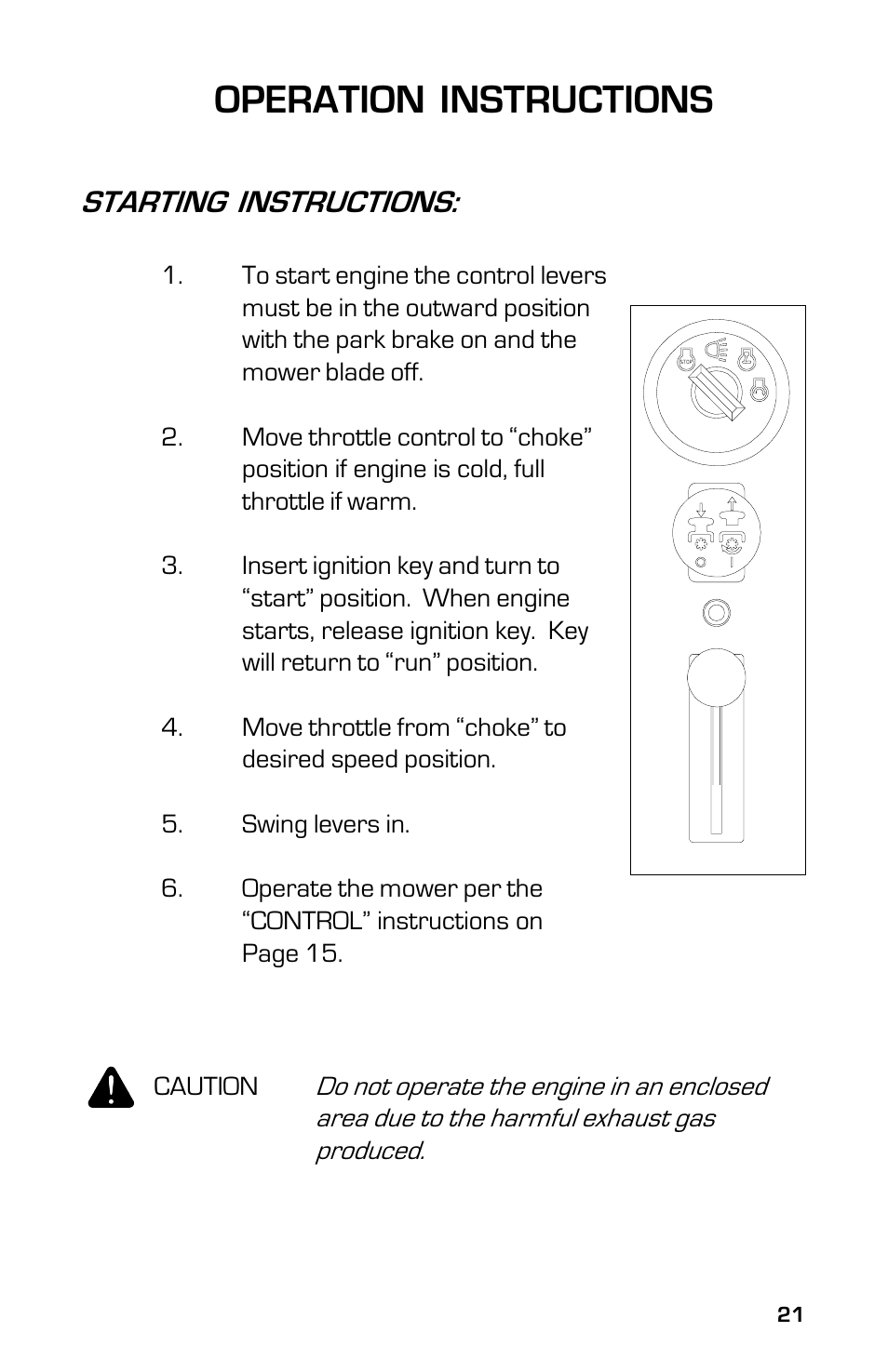 Operation instructions, Starting instructions | Dixon 3500 Series User Manual | Page 21 / 44