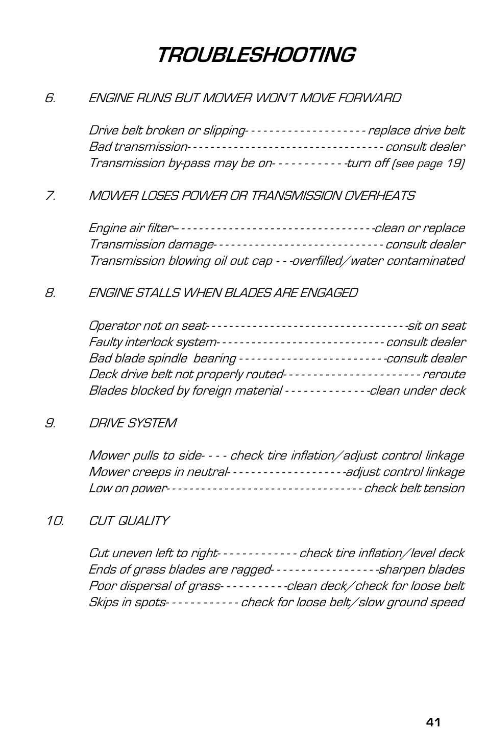 Troubleshooting | Dixon 3500 Series User Manual | Page 41 / 44