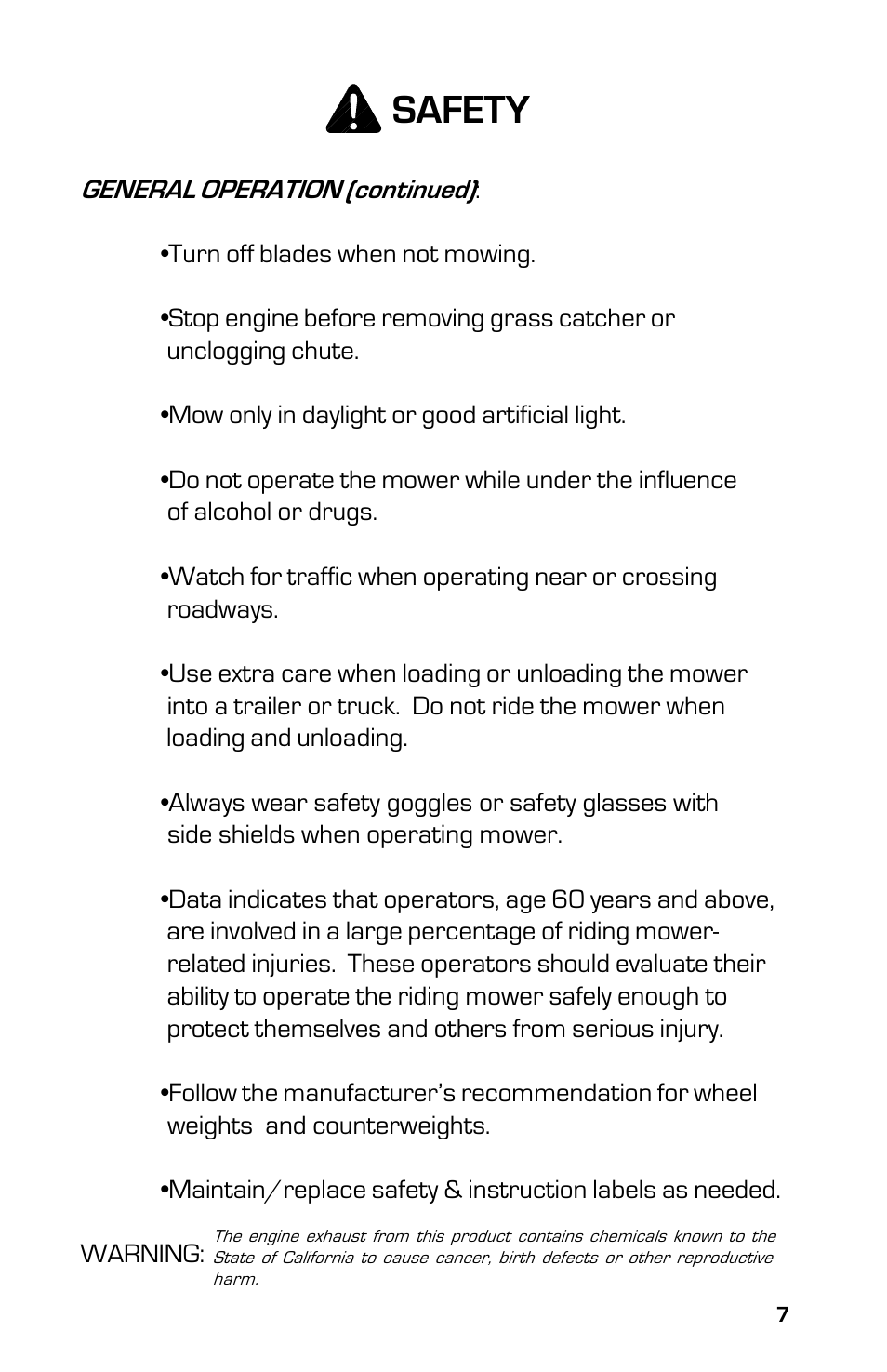 Safety | Dixon 3500 Series User Manual | Page 7 / 44