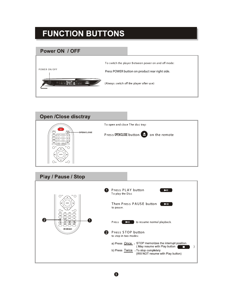 Power on / off | Curtis DVD1112 User Manual | Page 13 / 29