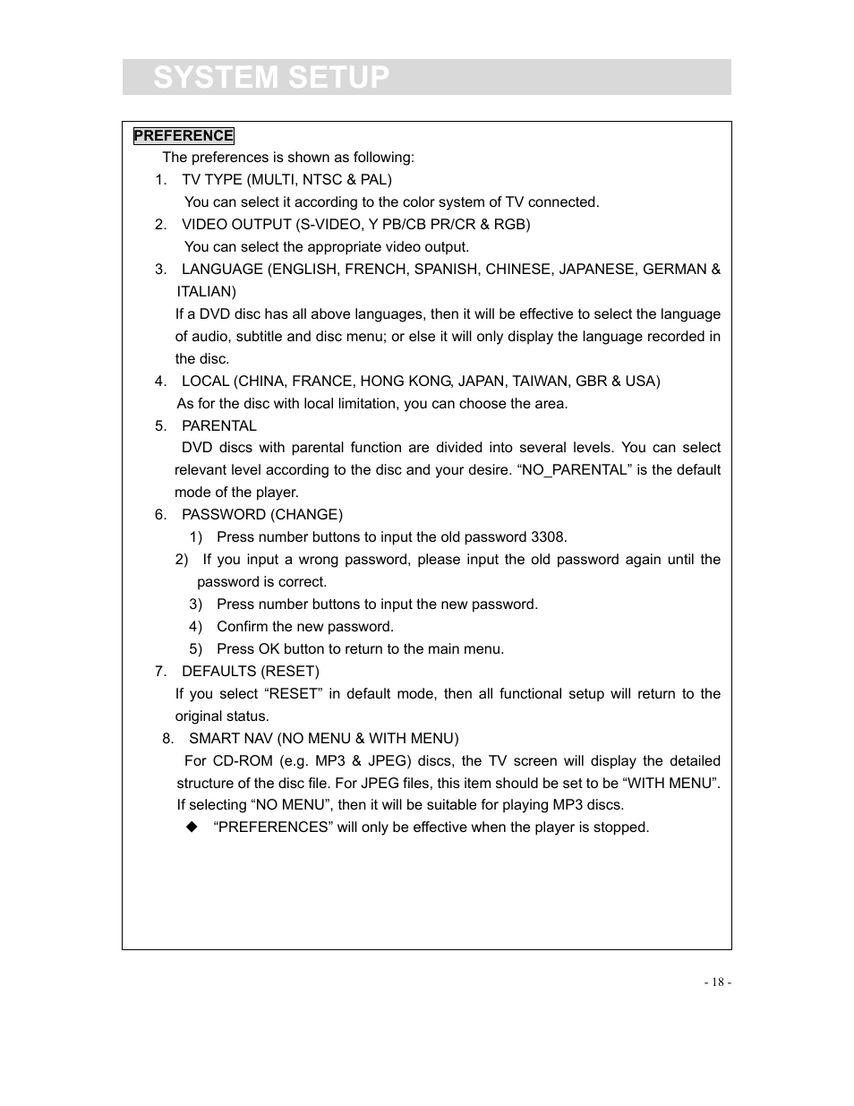 System setup | Curtis DVD1190 User Manual | Page 19 / 21