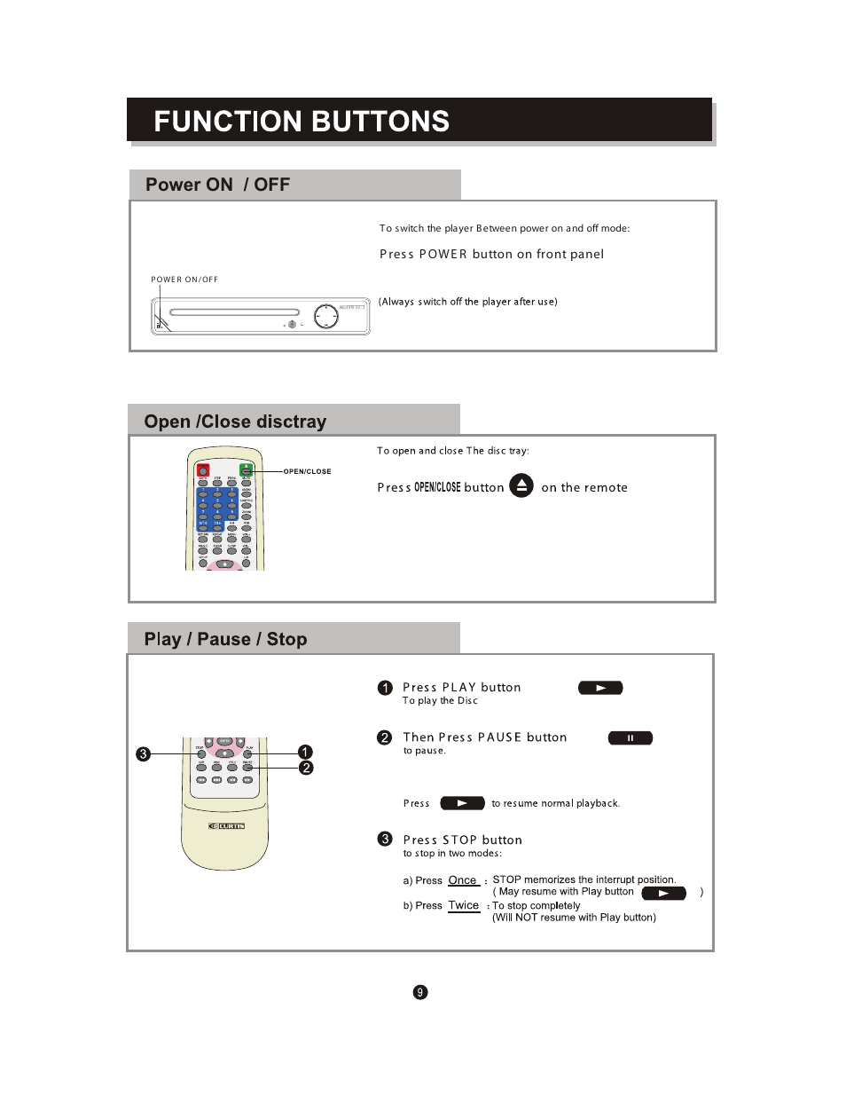 Power on / off | Curtis DVD1602 User Manual | Page 13 / 29