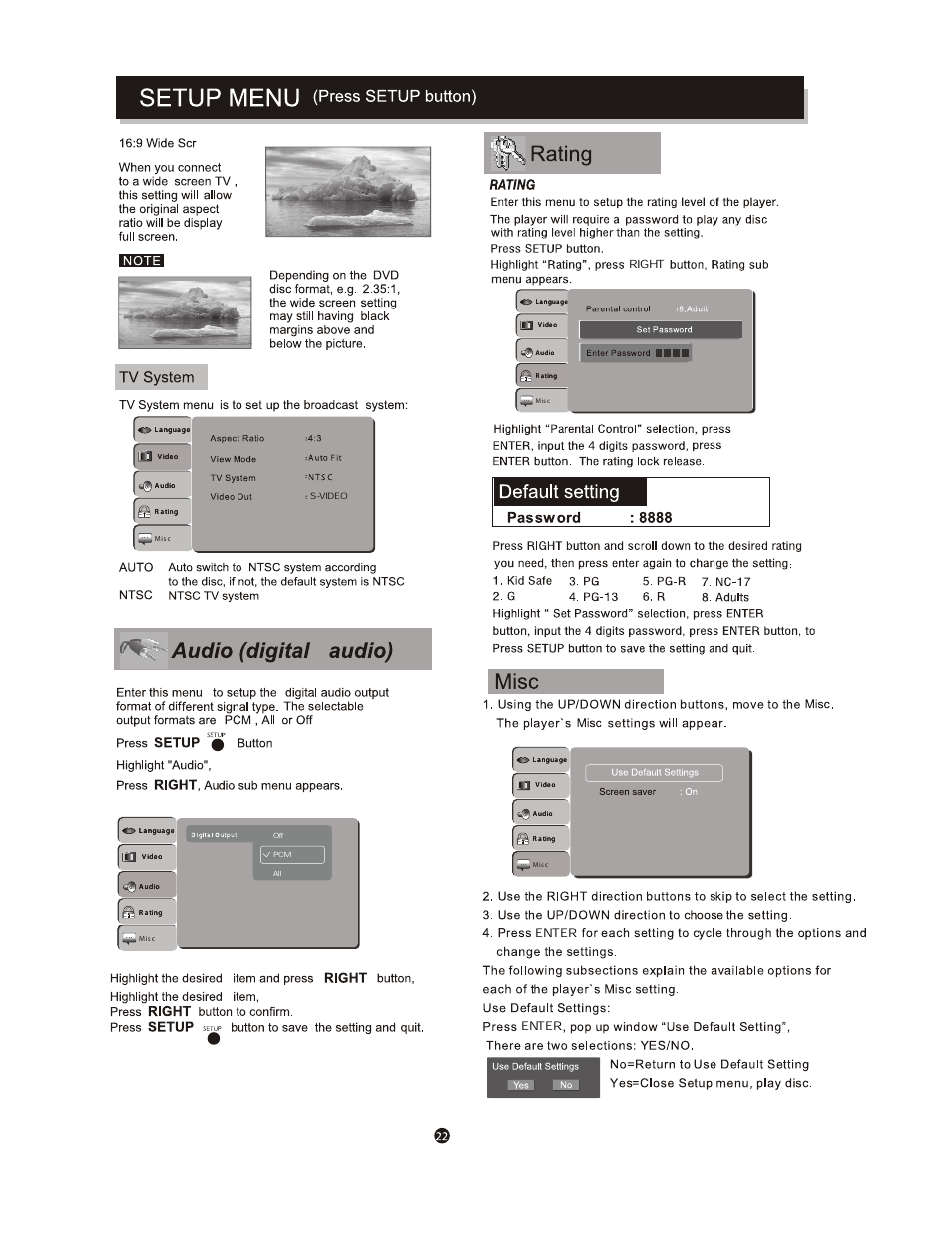 Enter, Right | Curtis DVD1602 User Manual | Page 26 / 29