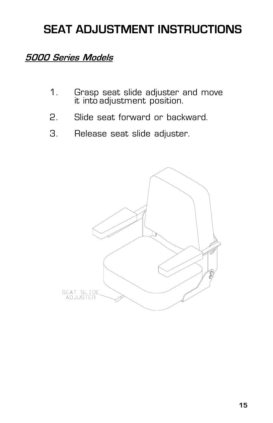Seat adjustment instructions | Dixon ZTR 5023 User Manual | Page 15 / 60