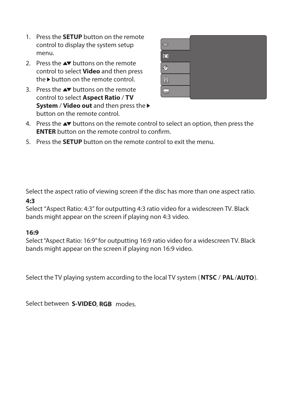 Video setting, Aspect ratio, Tv system video out | Curtis DVD2070SUK User Manual | Page 11 / 15
