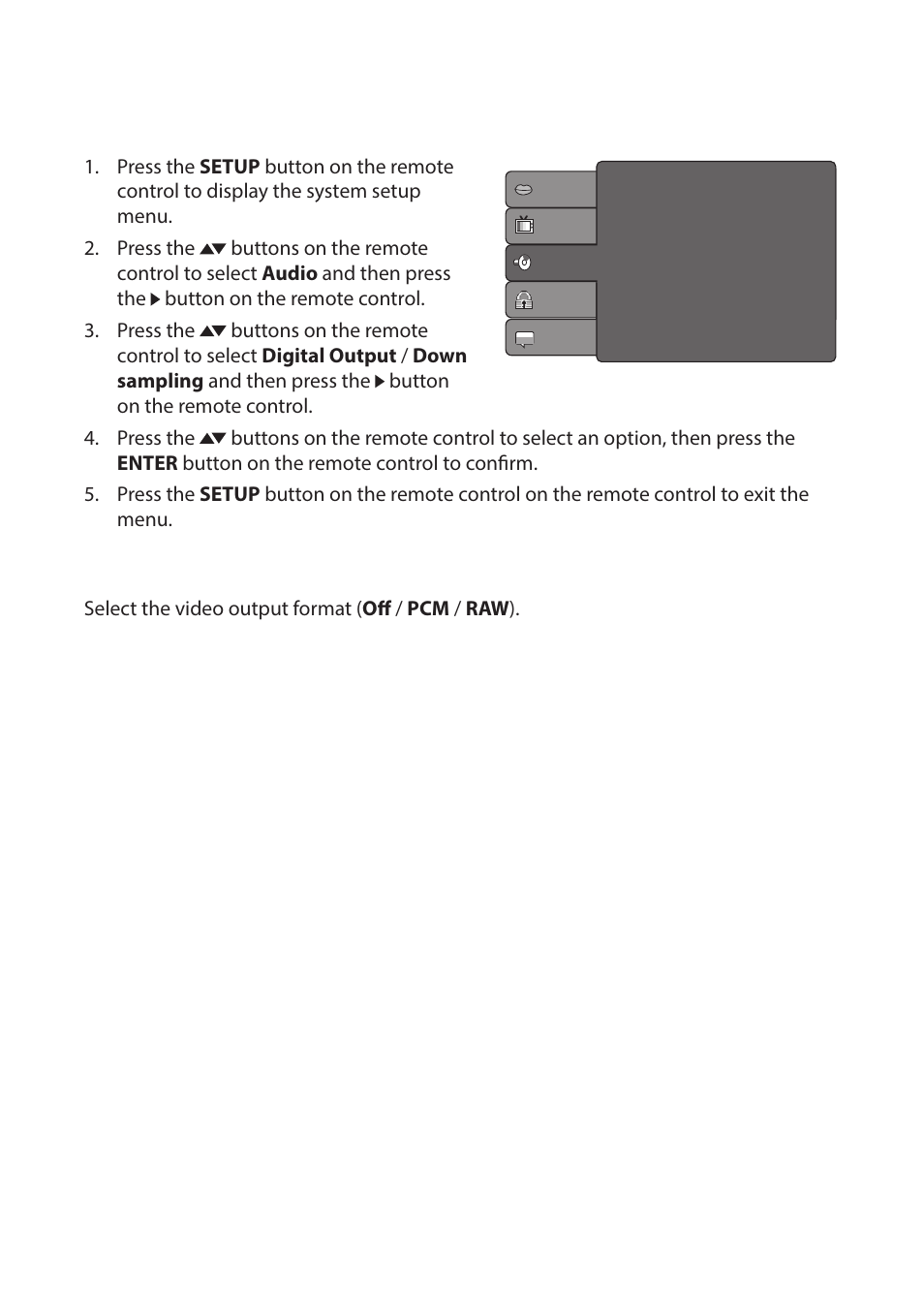 Audio setting, Down sampling, Down sampling digital output digital output | Curtis DVD2070SUK User Manual | Page 12 / 15