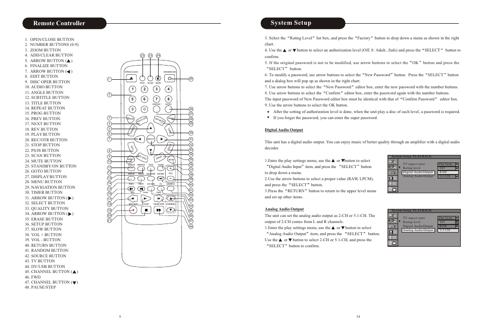 Ò³ãæ 10, System setup, Remote controller | Curtis DVD2100 User Manual | Page 10 / 24