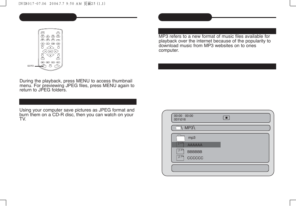 Mp3 playback, Jpeg playback | Curtis DVD8017 User Manual | Page 14 / 28