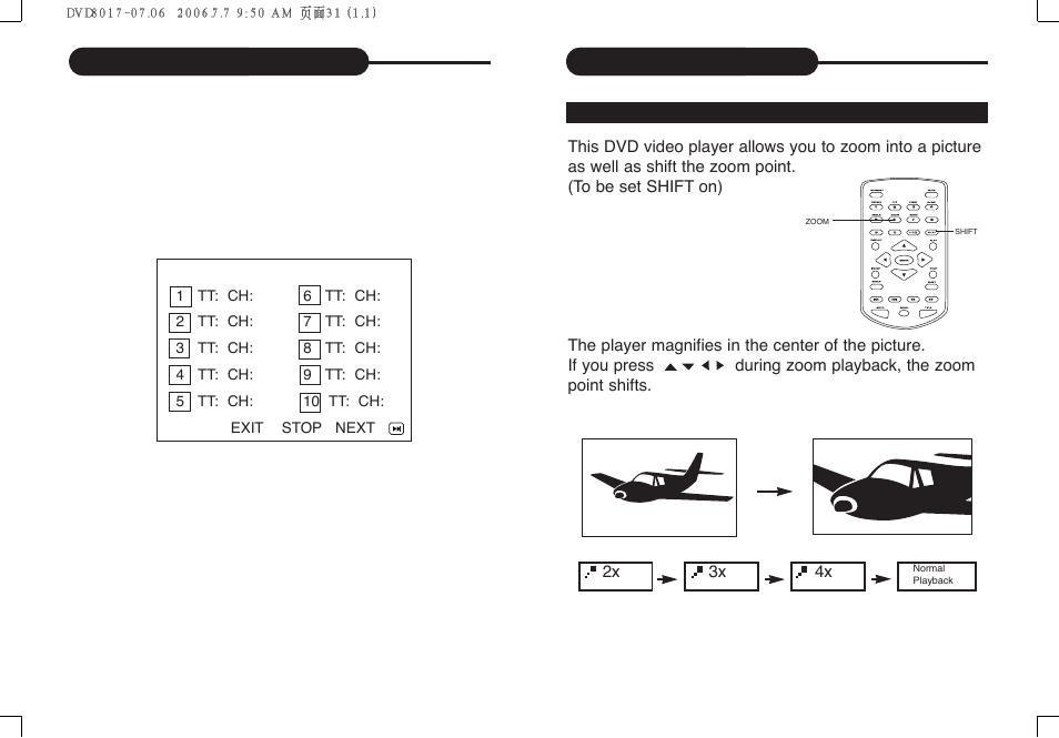 Zooming a picture, Playing in favorite order | Curtis DVD8017 User Manual | Page 17 / 28