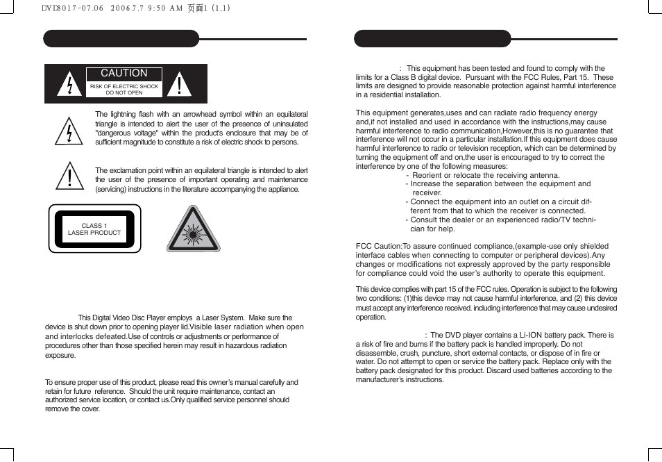 Safety precautions | Curtis DVD8017 User Manual | Page 2 / 28