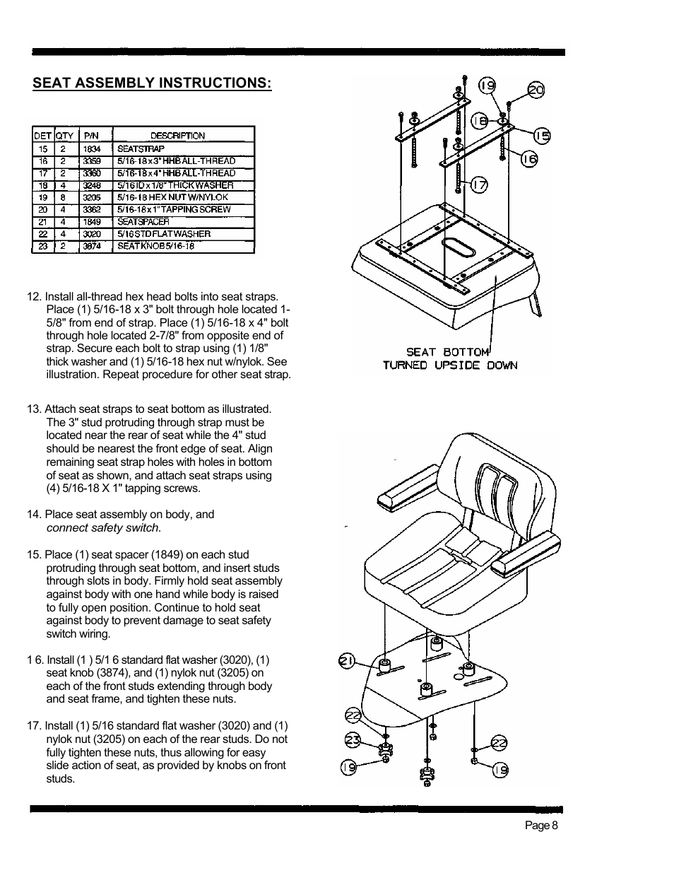 Seat assembly instructions | Dixon 560 User Manual | Page 11 / 42