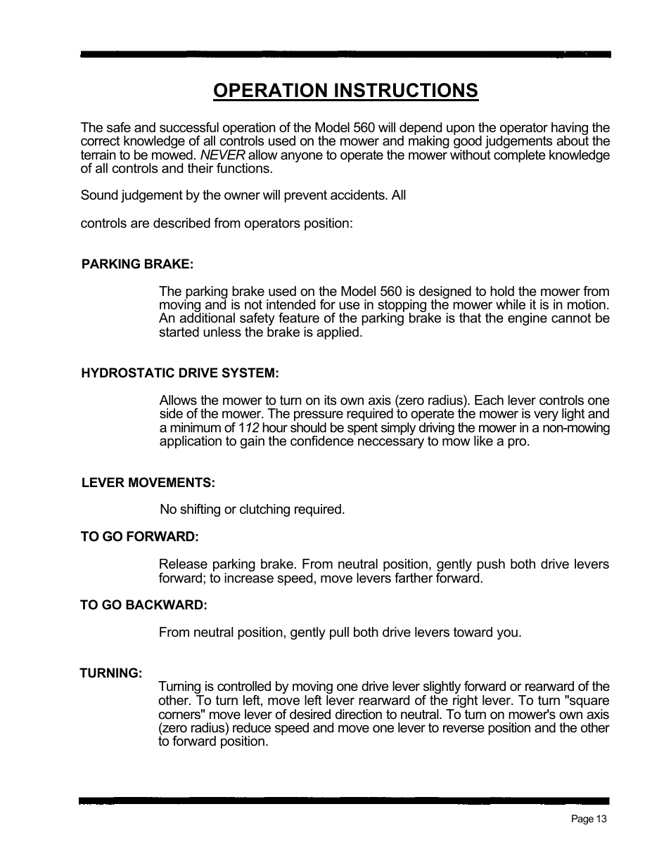 Operation instructions | Dixon 560 User Manual | Page 16 / 42