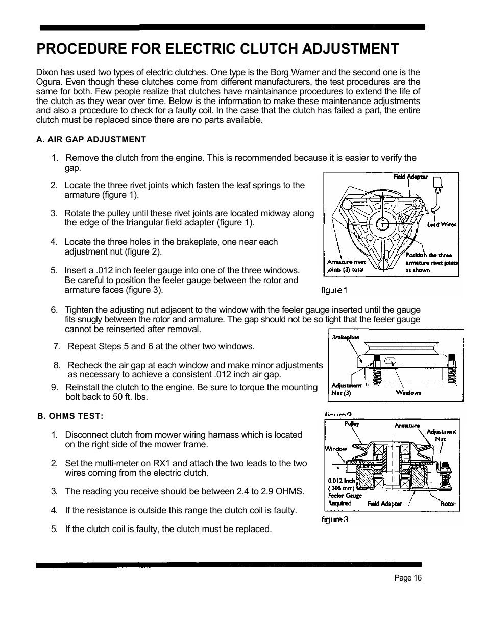 Procedure for electric clutch adjustment | Dixon 560 User Manual | Page 19 / 42