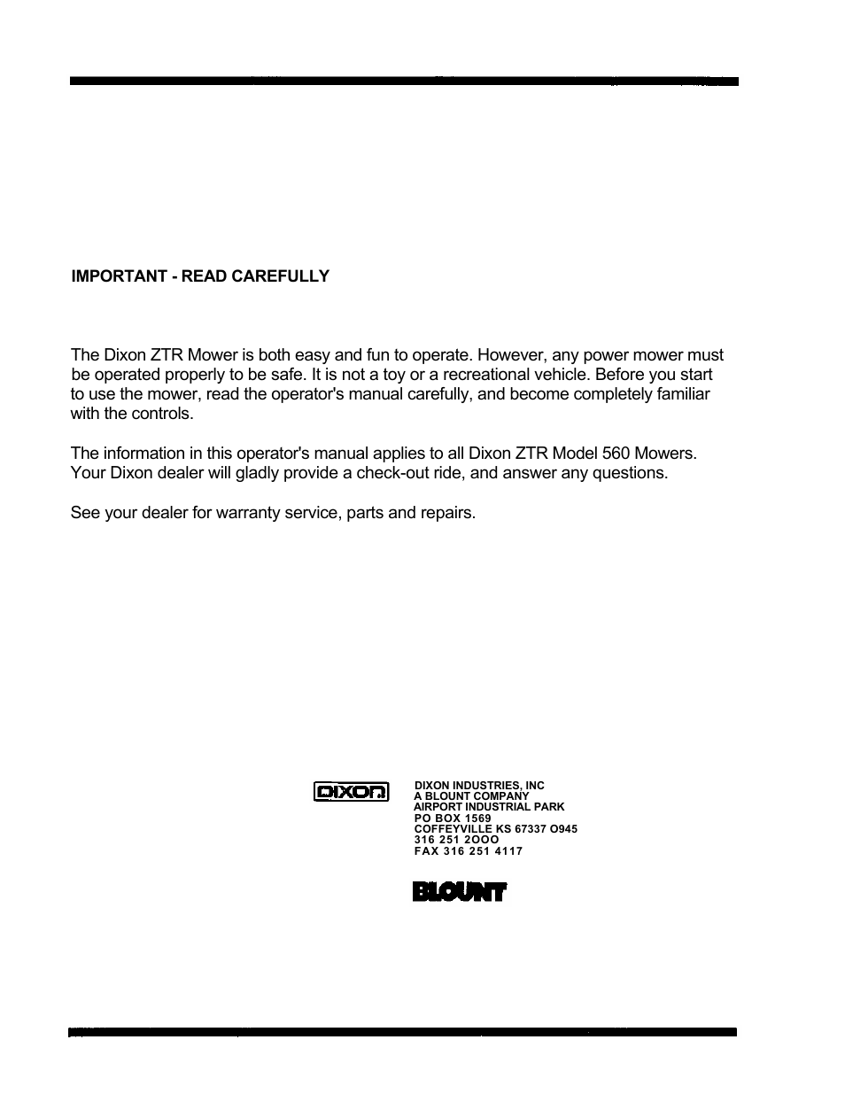 With the controls | Dixon 560 User Manual | Page 2 / 42