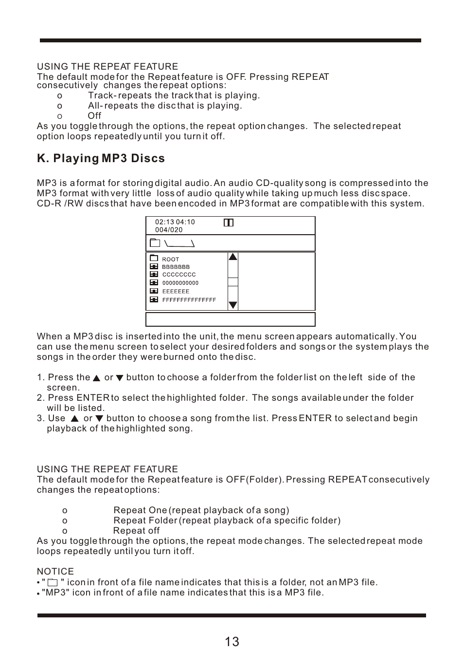 Ò³ãæ 15, K. playing mp3 discs | Curtis DVD7015UK User Manual | Page 15 / 18
