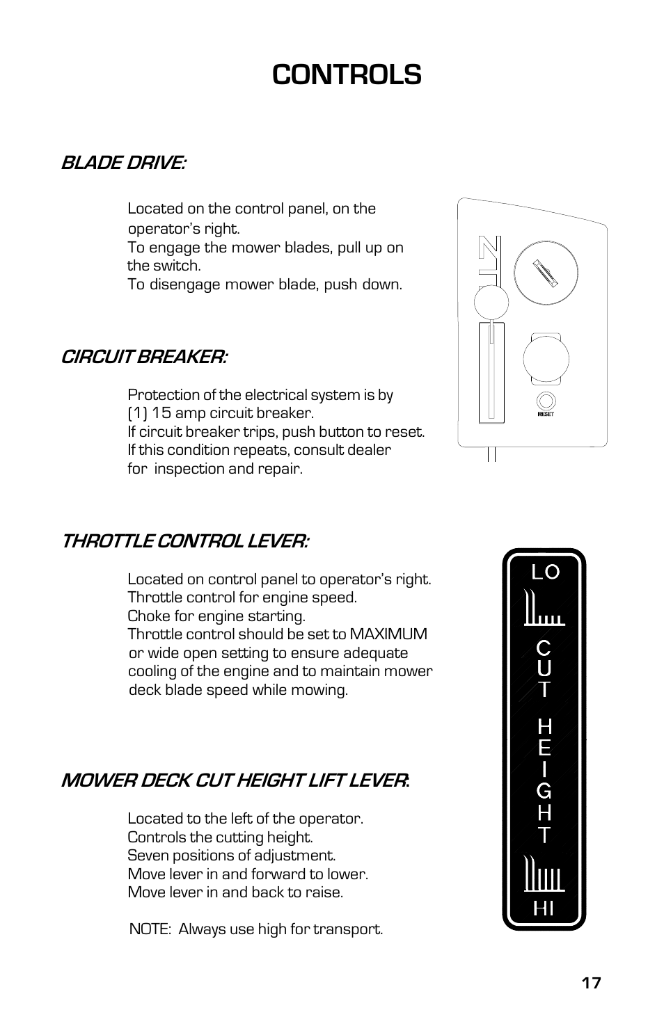 Controls | Dixon 13632-0702 User Manual | Page 17 / 44