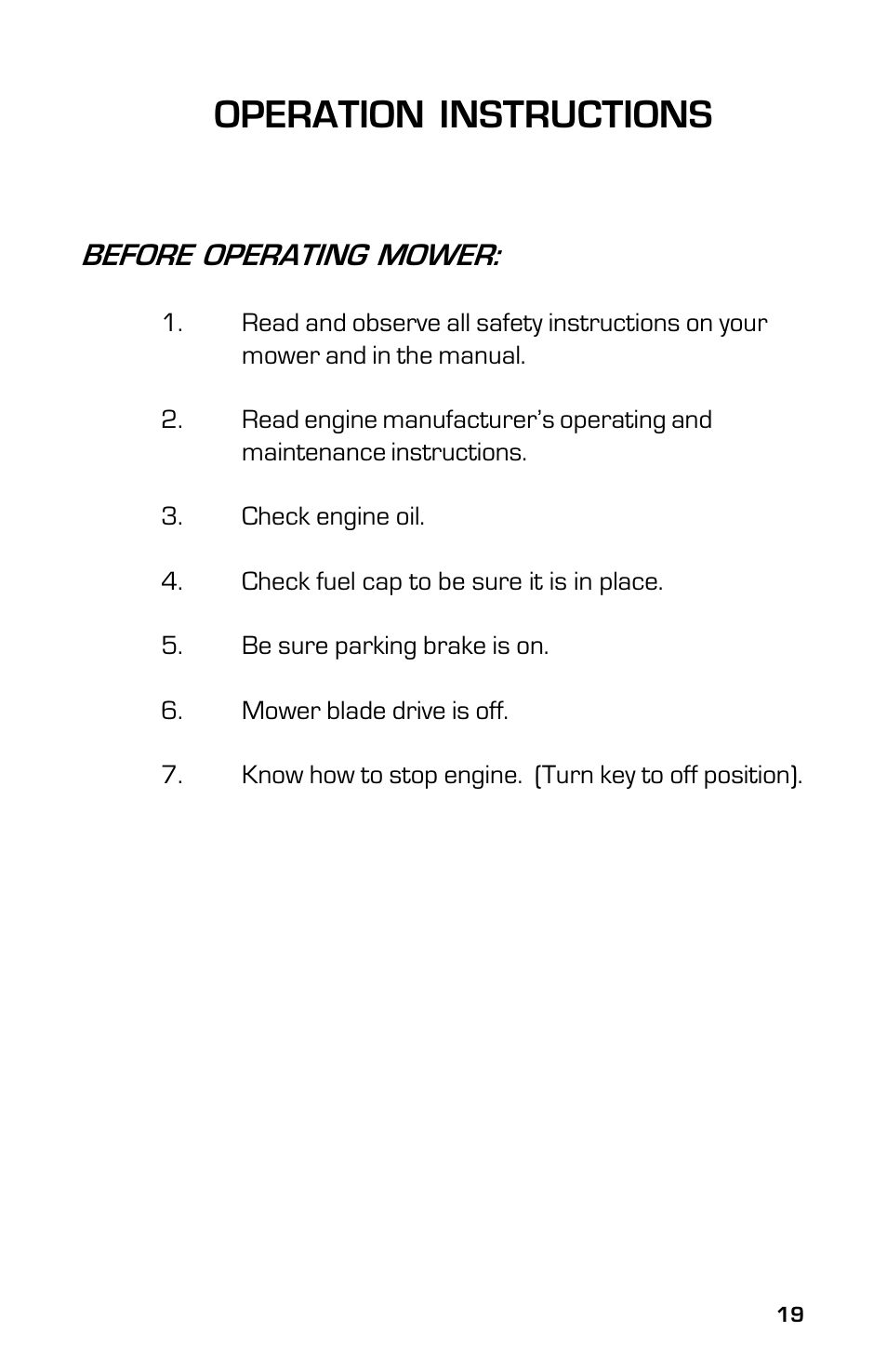 Operation instructions, Before operating mower | Dixon 13632-0702 User Manual | Page 19 / 44