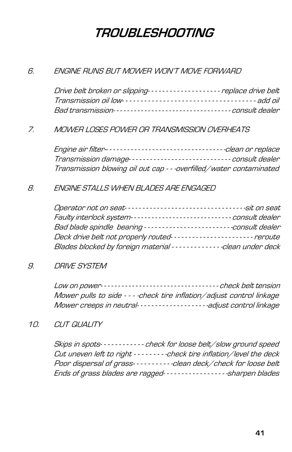 Troubleshooting | Dixon 13632-0702 User Manual | Page 41 / 44