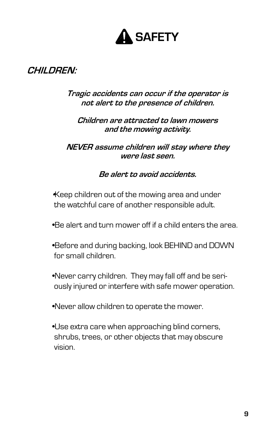 Safety, Children | Dixon 13632-0702 User Manual | Page 9 / 44