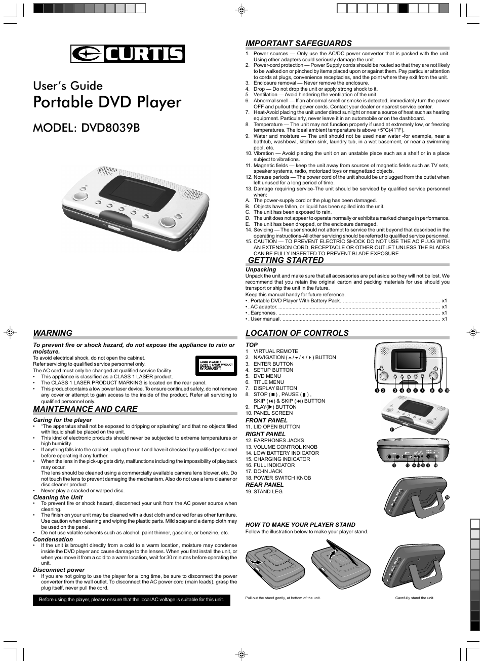 Curtis DVD8039B User Manual | 5 pages