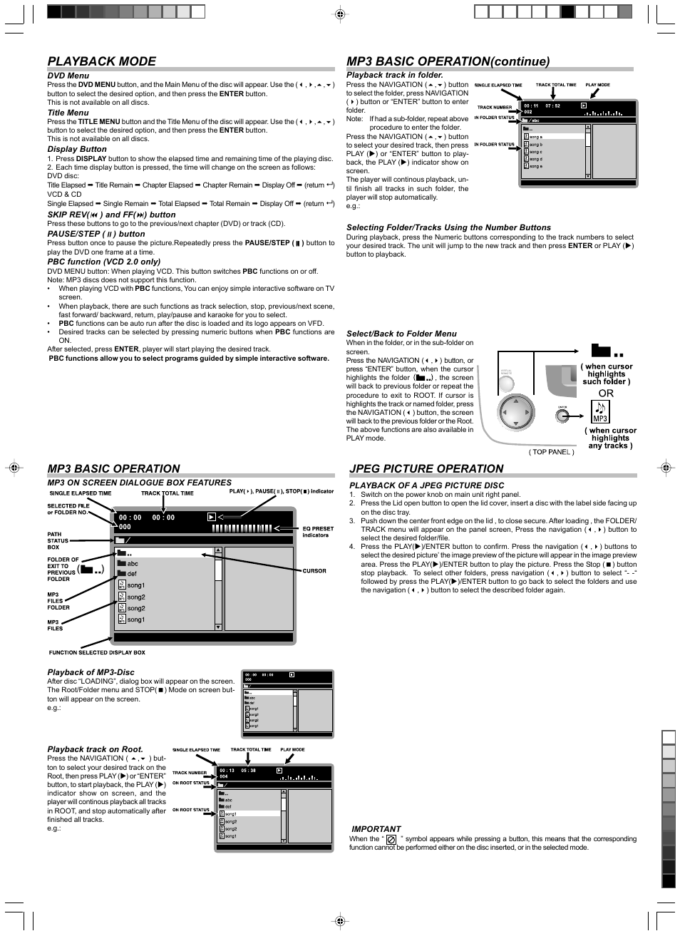 Playback mode, Mp3 basic operation(continue), Mp3 basic operation | Jpeg picture operation | Curtis DVD8039B User Manual | Page 3 / 5