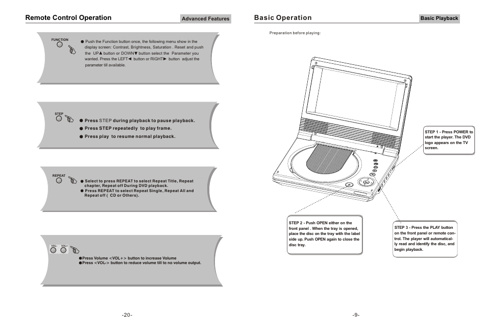 Remote control operation, Basic operation | Curtis DVD8078 User Manual | Page 10 / 15