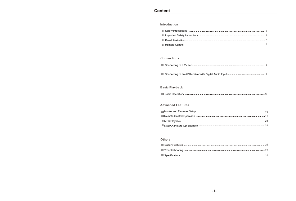 Content | Curtis DVD8078 User Manual | Page 2 / 15