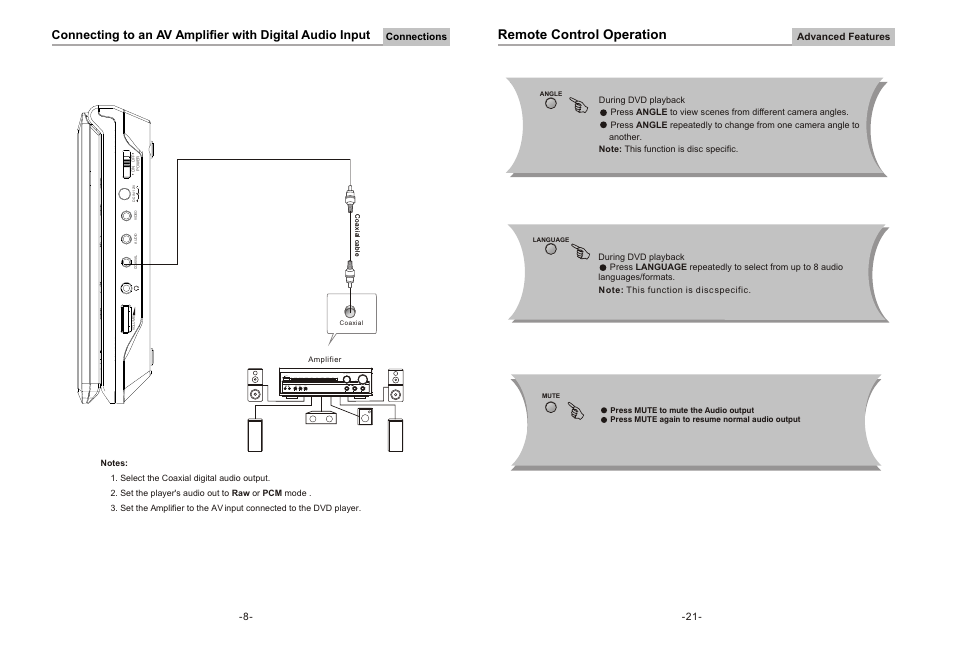 Ò³ãæ 9, Remote control operation | Curtis DVD8078 User Manual | Page 9 / 15