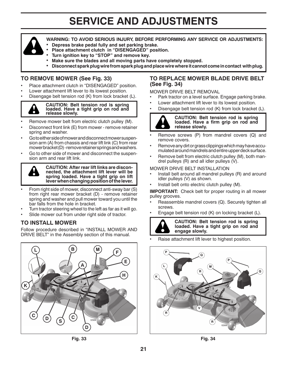 Service and adjustments | Dixon D25K48YT User Manual | Page 21 / 60