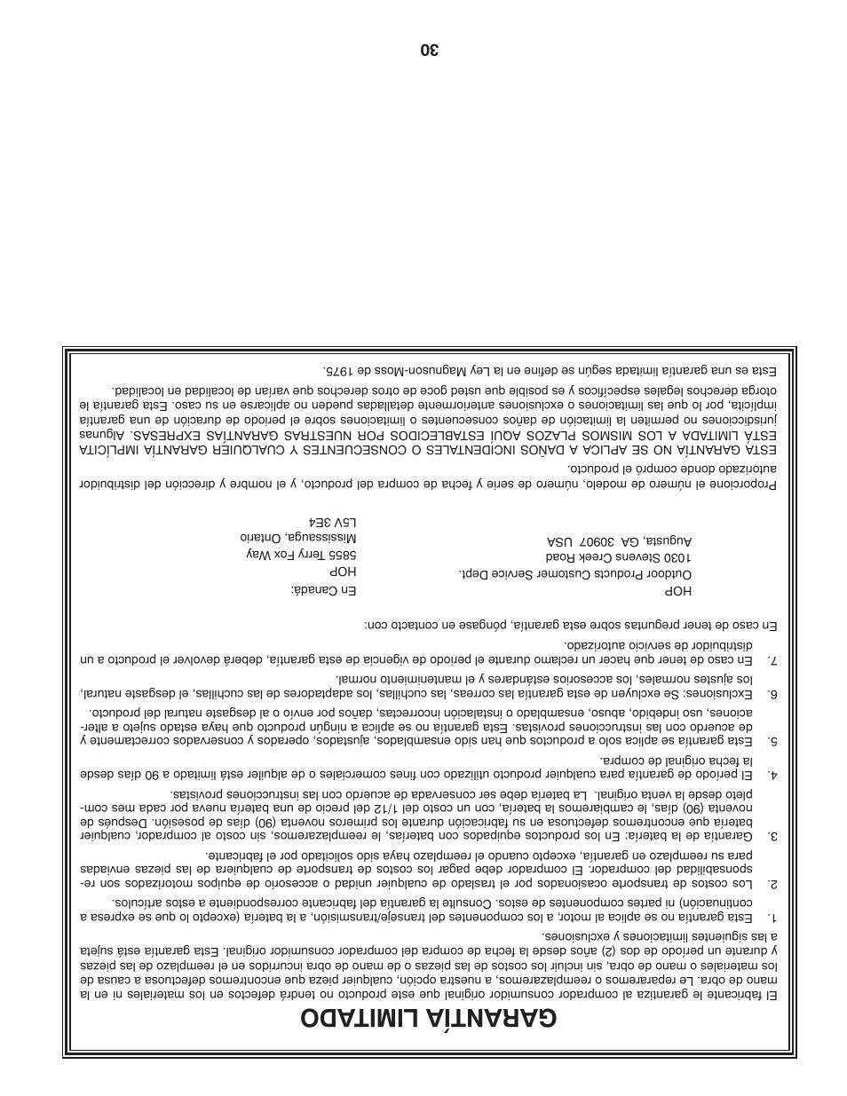 Garantía limitado | Dixon D25K48YT User Manual | Page 31 / 60