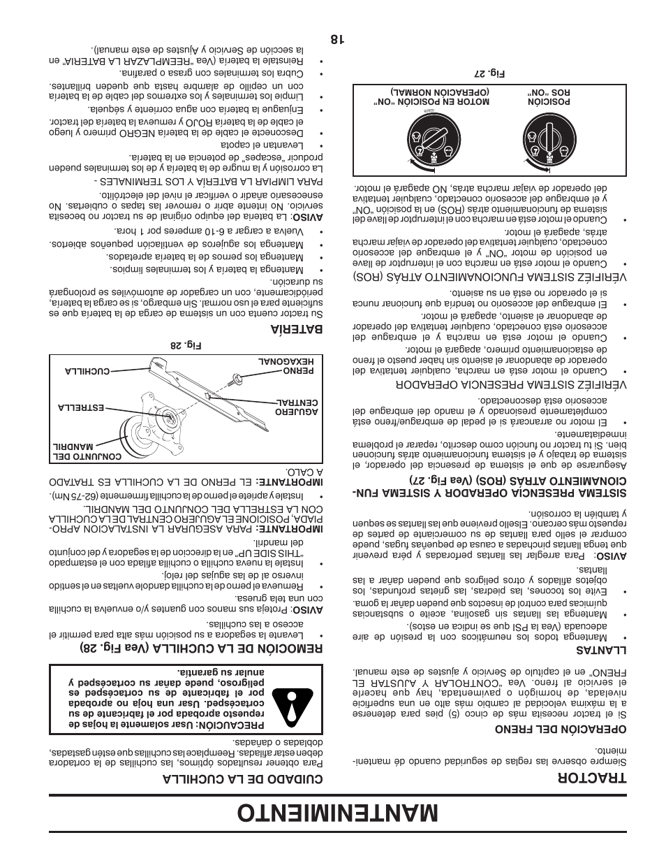 Mantenimiento, Tractor | Dixon D25K48YT User Manual | Page 43 / 60