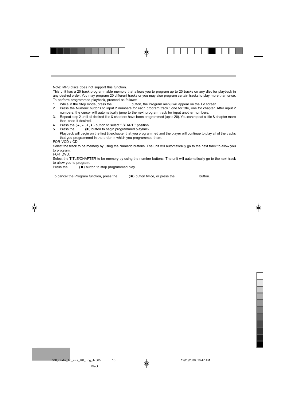 Basic operation (continue), Programmed playback (dvd/cd/vcd) | Curtis DVD8723UK User Manual | Page 11 / 24