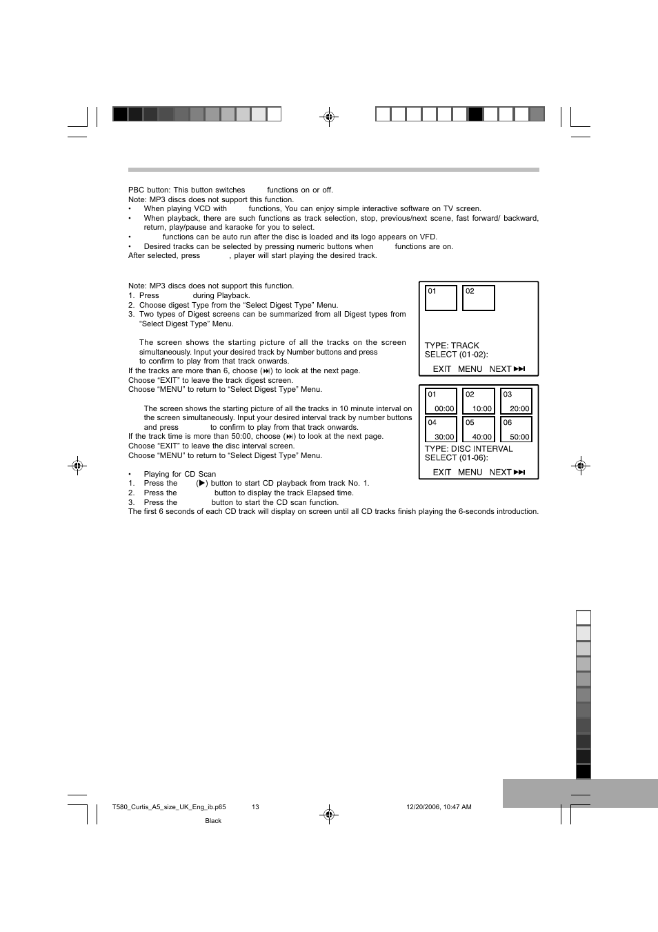 Advanced playback mode (continue), Pbc function (vcd 2.0 only), Digest (dvd and vcd) | Curtis DVD8723UK User Manual | Page 14 / 24