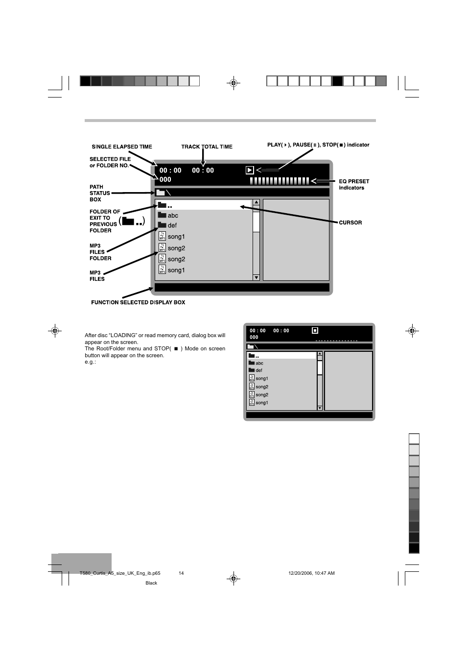 Mp3 basic operation, Mp3 on screen dialogue box features, Playback of mp3-disc | Curtis DVD8723UK User Manual | Page 15 / 24