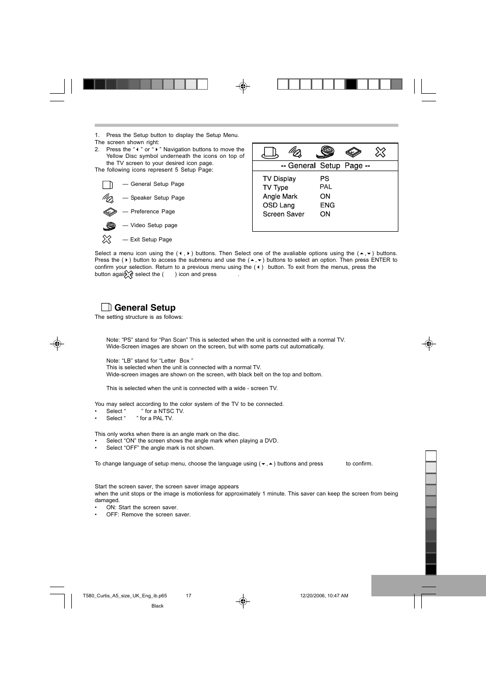 Initial setting, General setup | Curtis DVD8723UK User Manual | Page 18 / 24