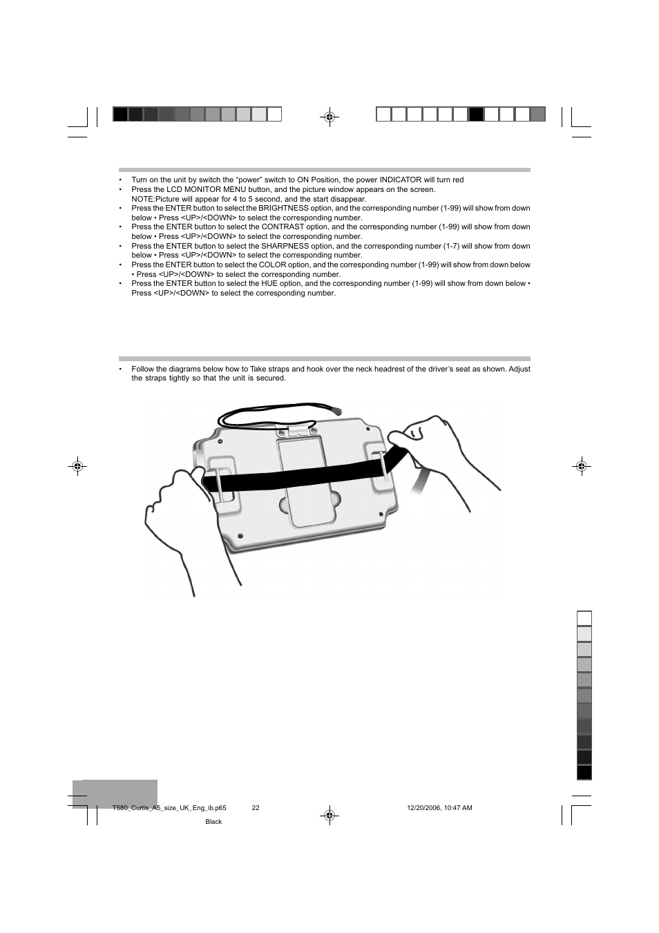 Installation the lcd monitor to the driver seat, Basic operation | Curtis DVD8723UK User Manual | Page 23 / 24