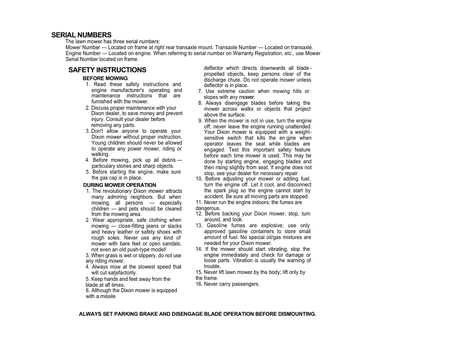 Dixon 422 User Manual | Page 3 / 16